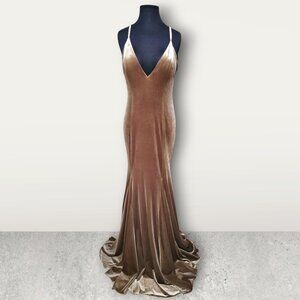 Jovani Gold Velvet Fitted Mermaid Dress Size 14